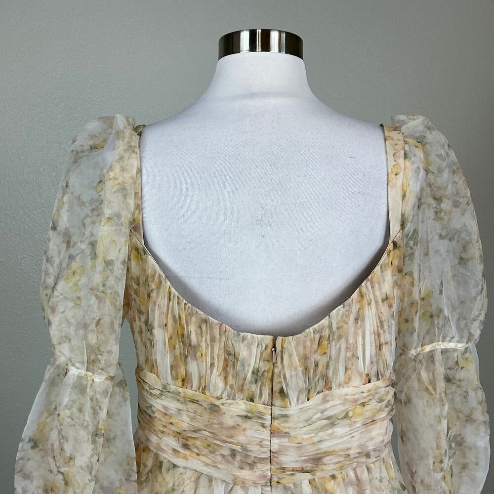 Mac Duggal 68288 Cream Evening Gown Floral Chiffon Long Sleeve Dress Size 10 - Picture 9 of 11